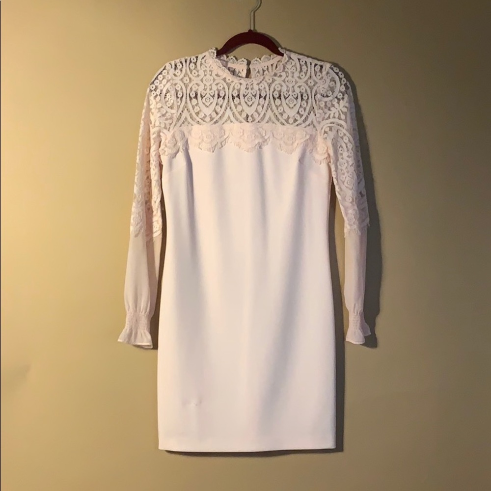 Long Sleeve Pink Lace Evening Dress